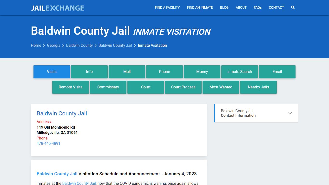 Inmate Visitation - Baldwin County Jail, GA - Jail Exchange